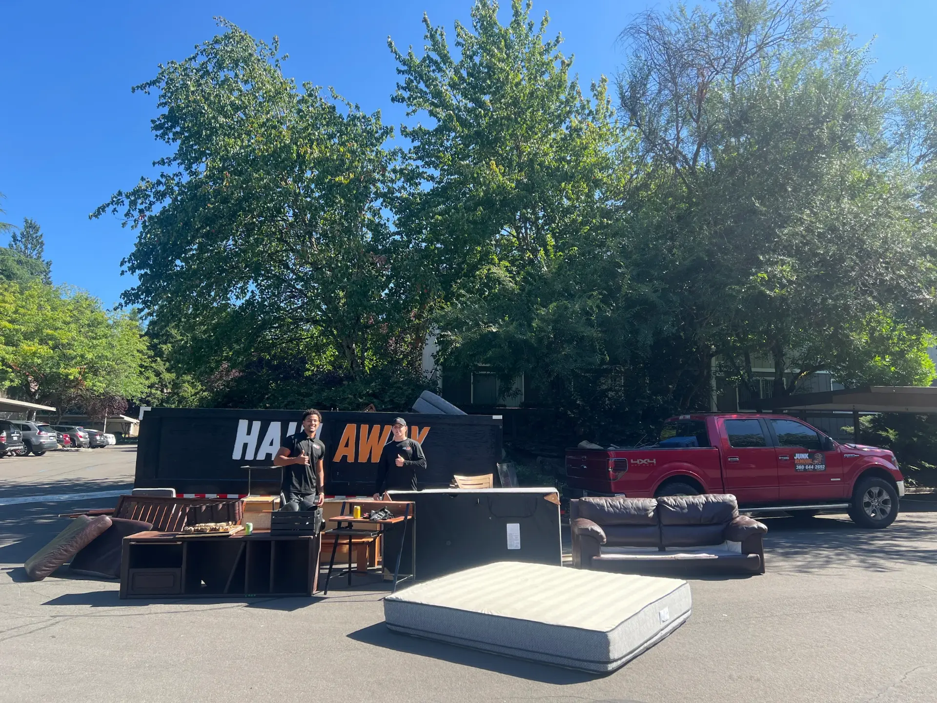 Haul Away crew with truck and trailer after a furniture removal job in Vancouver, WA